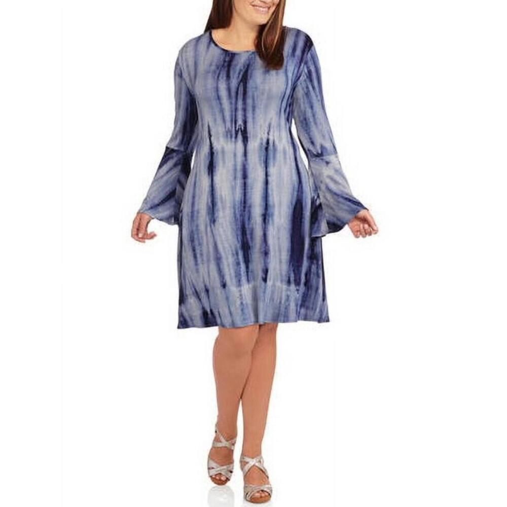 Glamour&Co. Tie Dye Stretch Size 3X Flared Knit Key Long Sleeves Dress
